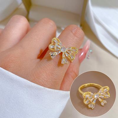 Echter Goldschmuck Leichter Luxus Schmetterling Zirkon Ring Offen Verstellbar Schlichter Schmuck Japanischer Ring Partnerring