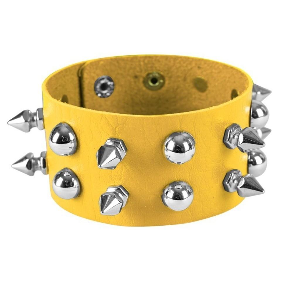 

Adjustable Snap Closure Double Row Rivet Bracelet Punk Spiked Bangle Music Festival Accessory жёлтый