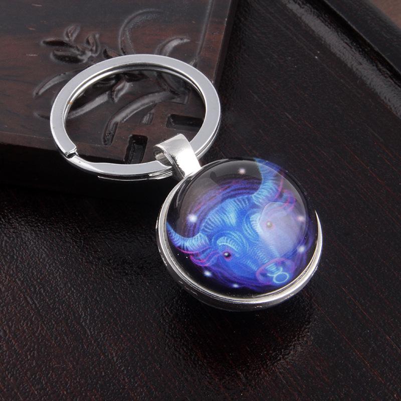 Luminous Scorpio Virgo Crystal Keychain: Double-Sided Glass Pendant Metal Keyring