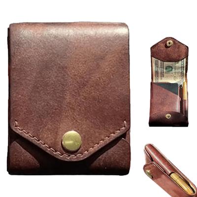 Multifunktionale kompakte Brieftasche, handgefertigter Kartenhalter/Geldbörse aus Leder, kleine, schmale, kompakte Kreditkarten-Brieftasche, integrierter Stiftschlitz