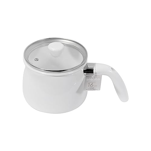 Pearl Metal Cookpot, Multi-Potted Enamel, 16cm, 2.0L, with Glass Lid, Induction Compatible, White, Bianco, HB-6906