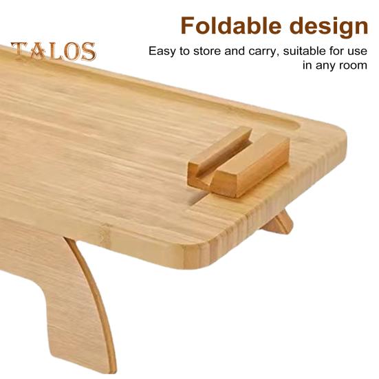 Sofa Arm Tray Table Foldable Armrest Tray Anti-Slip Sofa Table with 360 Degrees Swivel Phone Holder for Snacks Drinks Remote Space Saving Couch Cup