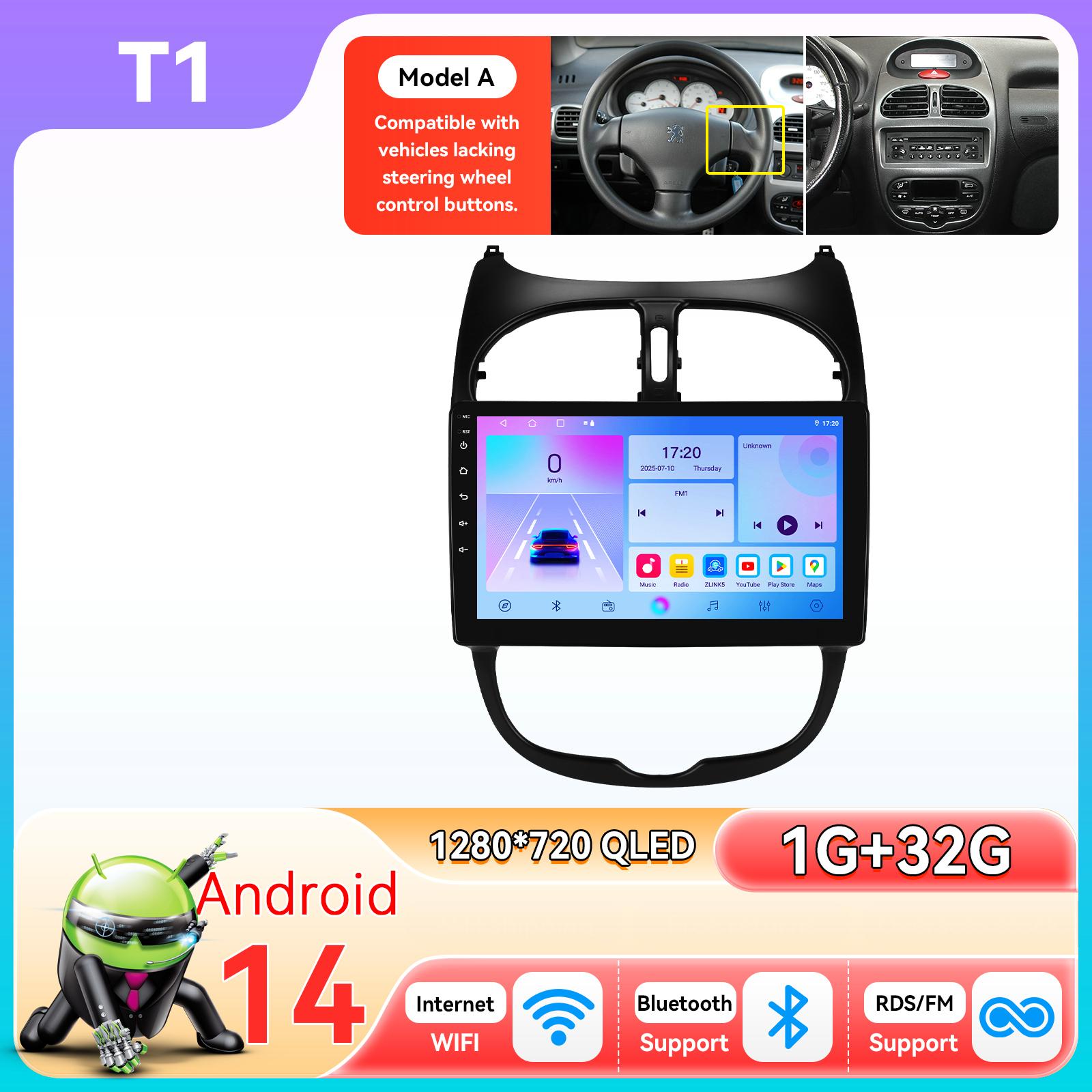 

Ossuret Snapdragon 6115 Car radio Autoradio for PEUGEOT 206 206SW 206CC 2001 - 2008 Carplay Android Auto multimedia GPS 360 Cam Stereo T1 4Core 1G 32G A