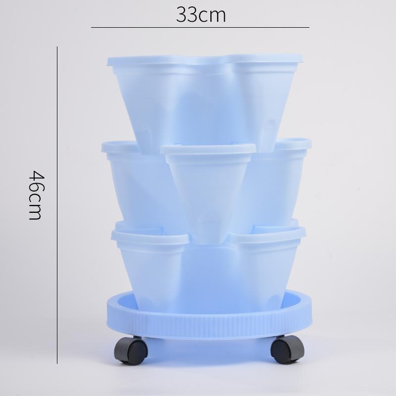 Three Dimensional Multi-layer Flowerpot with Roller Family Balcony Vegetable Fruit Growing Plastics Flower Shaped Flowerpot