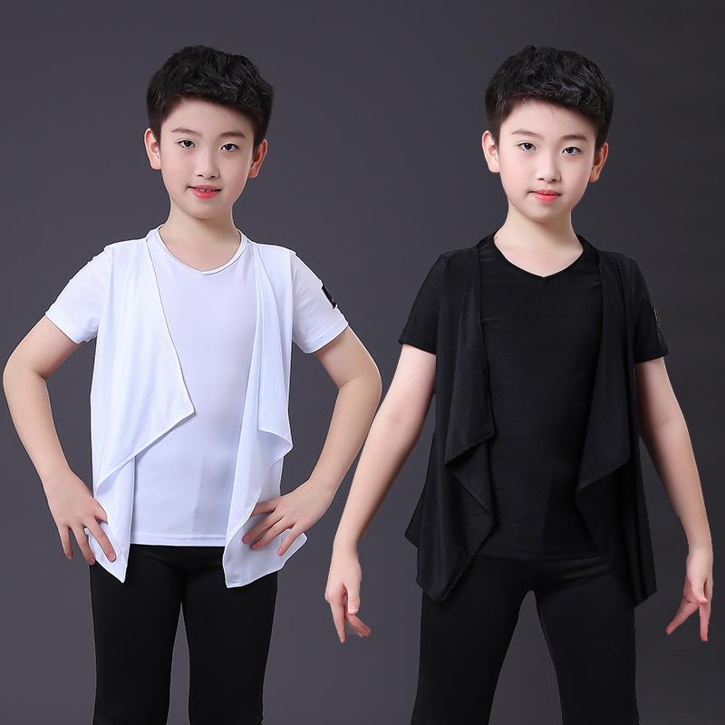 Boys' Latin Dance Performance Tops: Long & Short Sleeve Training Wear for Summer & Autumn Competitions & Exams