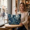 Elegant Blue Floral Tote Bag Fashion Casual Daily Use Lightweight Shoulder Bag for Women Shopping Travel Commute