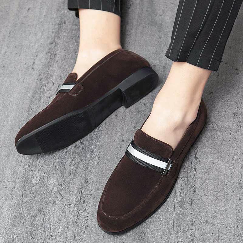 Fashion Luxury Fashion Designer New Black Brown Suede Leather Formal Shoes For Men Slip On Loafter Wedding Dress Homecoming