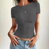 Women Cropped Slim Fit Solid Crew Neck Short Sleeve T Shirt