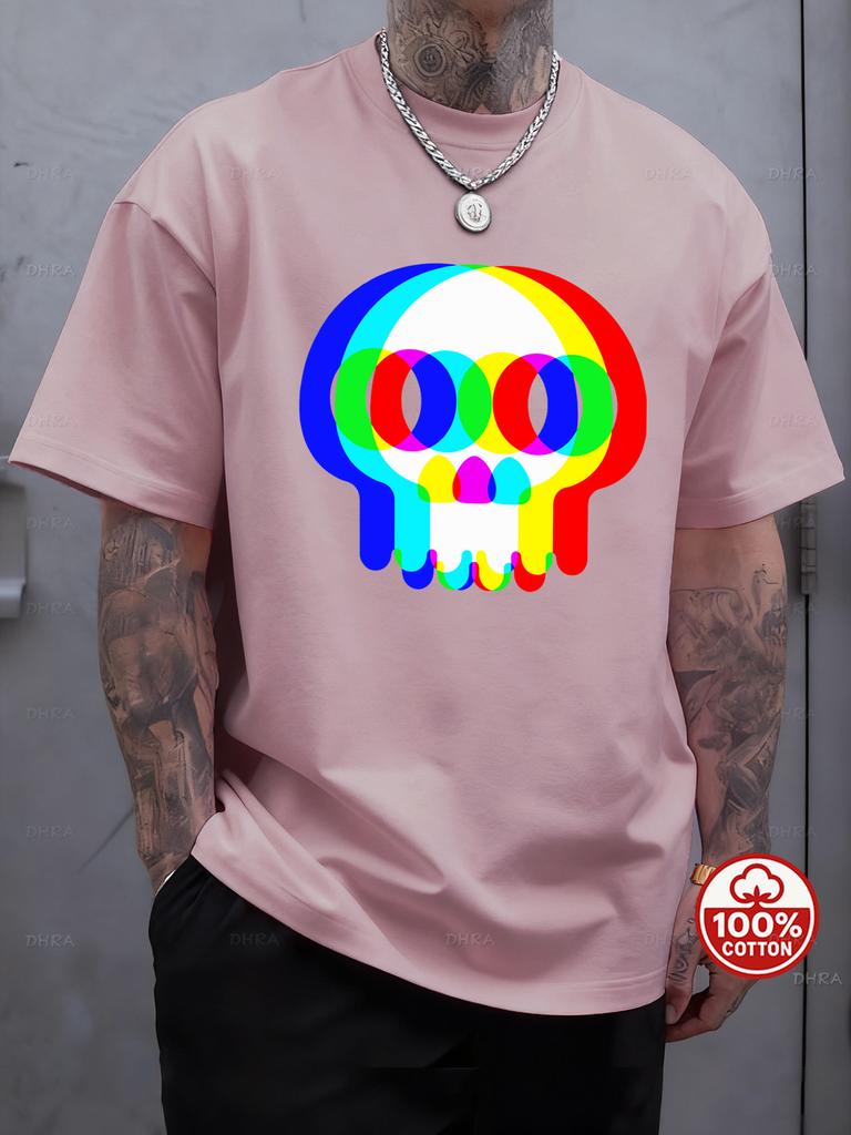 Colorful Skull Hallucination Print Unisex TShirt Soft 100Cotton Casual Short Sleeve Summer Loose TShirt Soft Clothes Hip Hop Tops