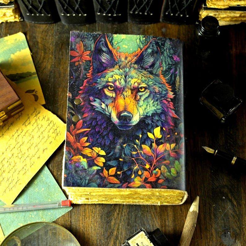 Wolf Grimoire Leather Journal • Handmade Leather Journal, Celtic Journal, 400 Deckle Edge Pages Daily Notpad, Recipe Book, Travel Diary,dnd