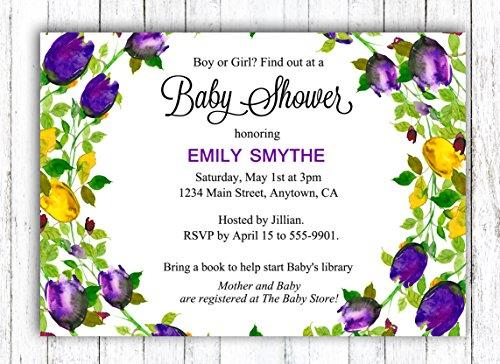 

Милий сувенір на замовлення. Запрошення на дитяче свято із синім квітковим принтом. Хлопчик-дівчинка| 10 персональних запрошень із конвертами 5 x 5 x 7 Inches білий