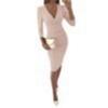 V Neck Sexy High Waist Solid Color Long Sleeve Commuter Slim Pencil Midi Dress For Women