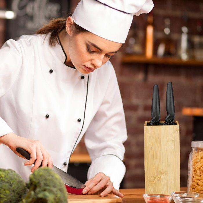 Relaxdays bloc à couteaux bambou non garni, porte-couteaux bois, rangement universel 6 couteaux, h x d 24x12 cm, nature