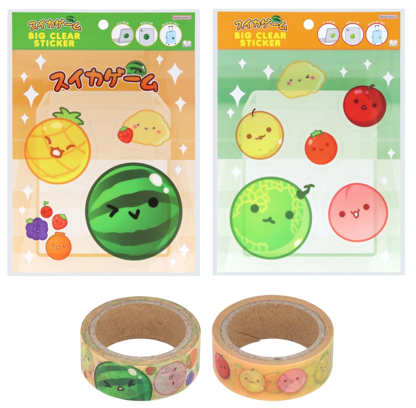 

Watermelon Game Big Clear Stickers Masking Tape Sunstar Stationery Die-Cut (2 Types) & (2 Types) Set,
