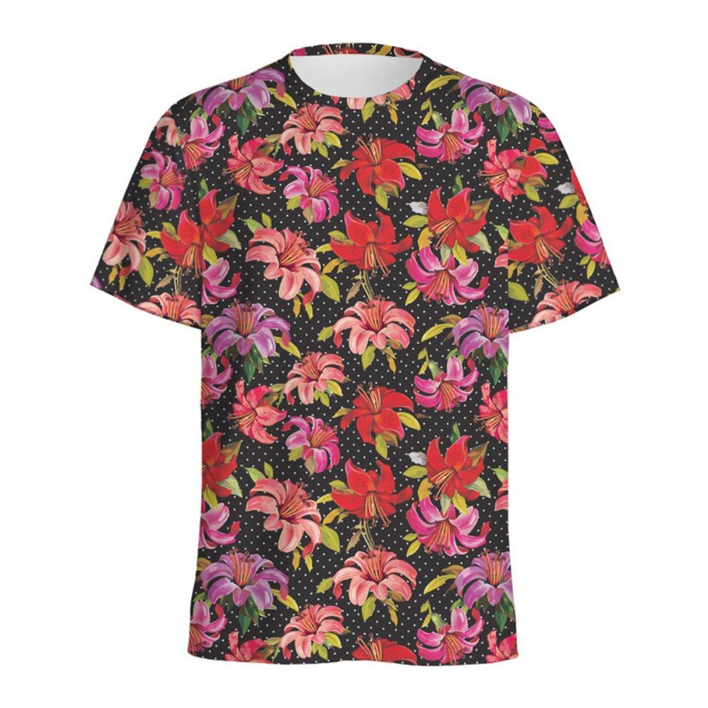 Lily Floral Graphic T Shirts 3D Printed Flower T-shirt For Men Summer Street Short Sleeve Tops Women Kids Round Neck Tee Shirt