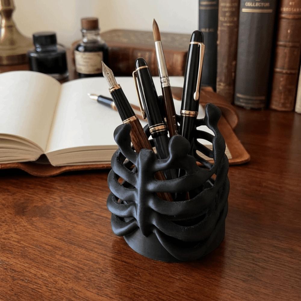 Gothic Style Rib Cage Pen Holder Plastic Skeleton Desk Organizer Stationery Holder  Office