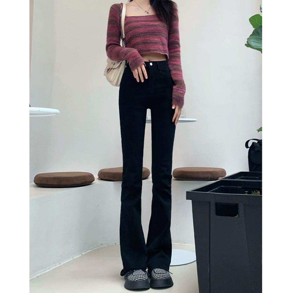 Flared pants, high-waisted jeans, women's spring and autumn new slightly stretched and thin floor-mopping horseshoe pants