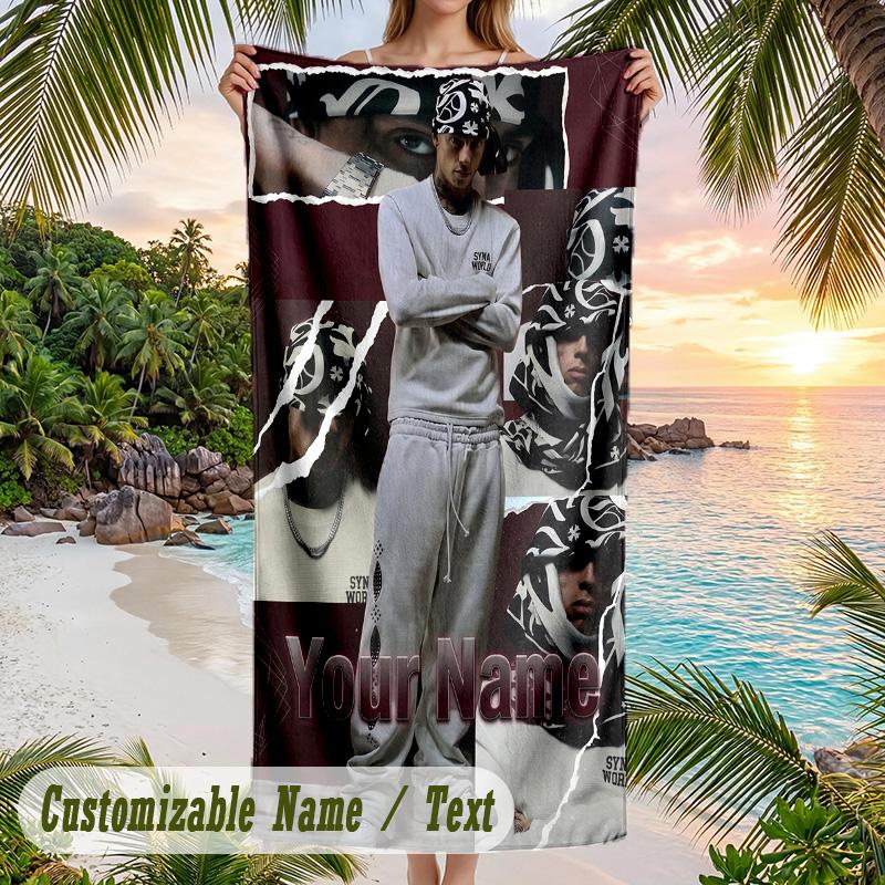 Central Cee Beach Towel, Personalized Custom Name Text, Quick Dry Large Absorbent Towel For Beach Pool