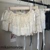 French Sweet Lace Panty Skirt: Women's Layered Slimming Skirt with White Lace Hem, Fake Two-Piece Design