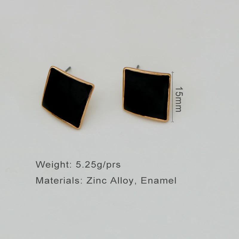 Black Enamel Metal Post Earrings Rhombus Studs Fashion Zircon Bassic Geometric New Style Trendy Accessories Girl's Gift 2022202