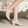 Sandals Women's Summer Mid Heeled Mesh Sandals Perforated Shoes Perforated Breathable Single Shoes Thick Heels Soft Soled Shoes