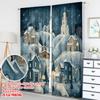 2pcs 2D flat printing Christmas Hot Party Curtains Cozy Winter Village Snow Scene Digital Printed Polyester Drapes Birthday