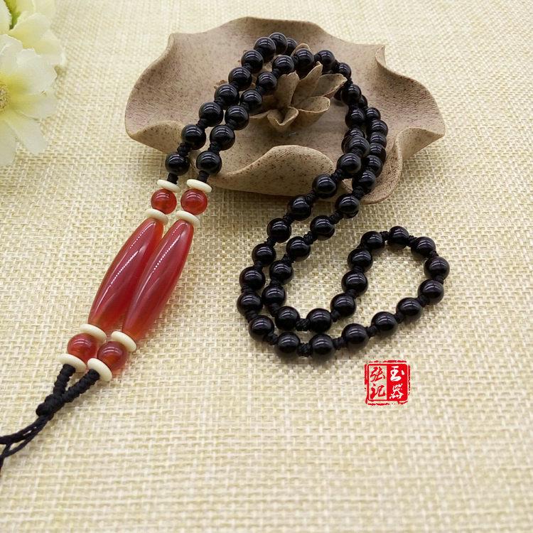 Handcrafted Red Agate & Jade Bead Lanyard Necklace – Unisex Pendant Rope