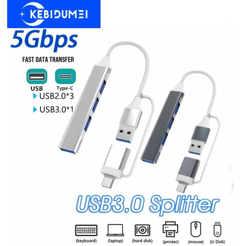 Rozbočovač USB typu C Vysokorychlostní rozbočovač USB C USB 3.0 4portový vícenásobný adaptér Funkce OTG pro notebooky Příslušenství Podporuje klávesnici Myš U Disk Printe