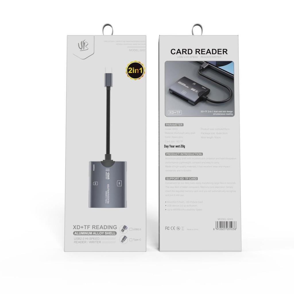 USB Multi-Functional High-Speed Card Reader: TF, XD, Type-C, Aluminum Alloy