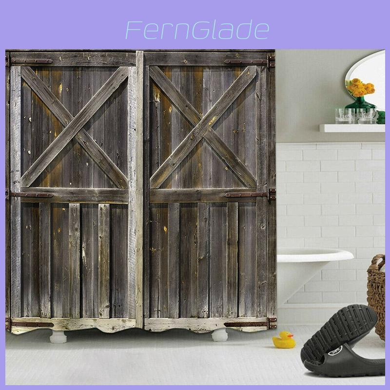 Luxurious 3d Print Fabric Rustic Wood Shower Curtain Set For Elegant Bathrooms