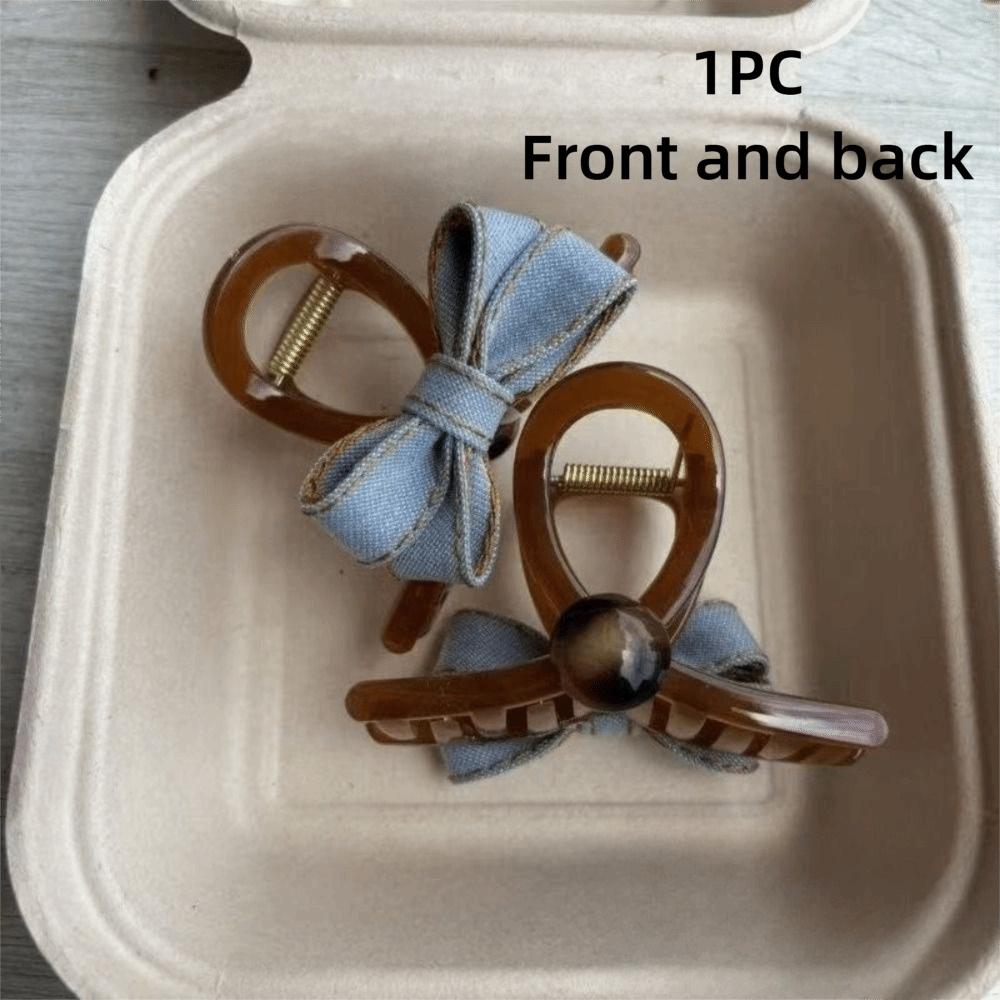 Korean Fashion Large Size Denim Bow Hair Clip Transparent Versatile Hair Claw Shark Clips Hair Accessories