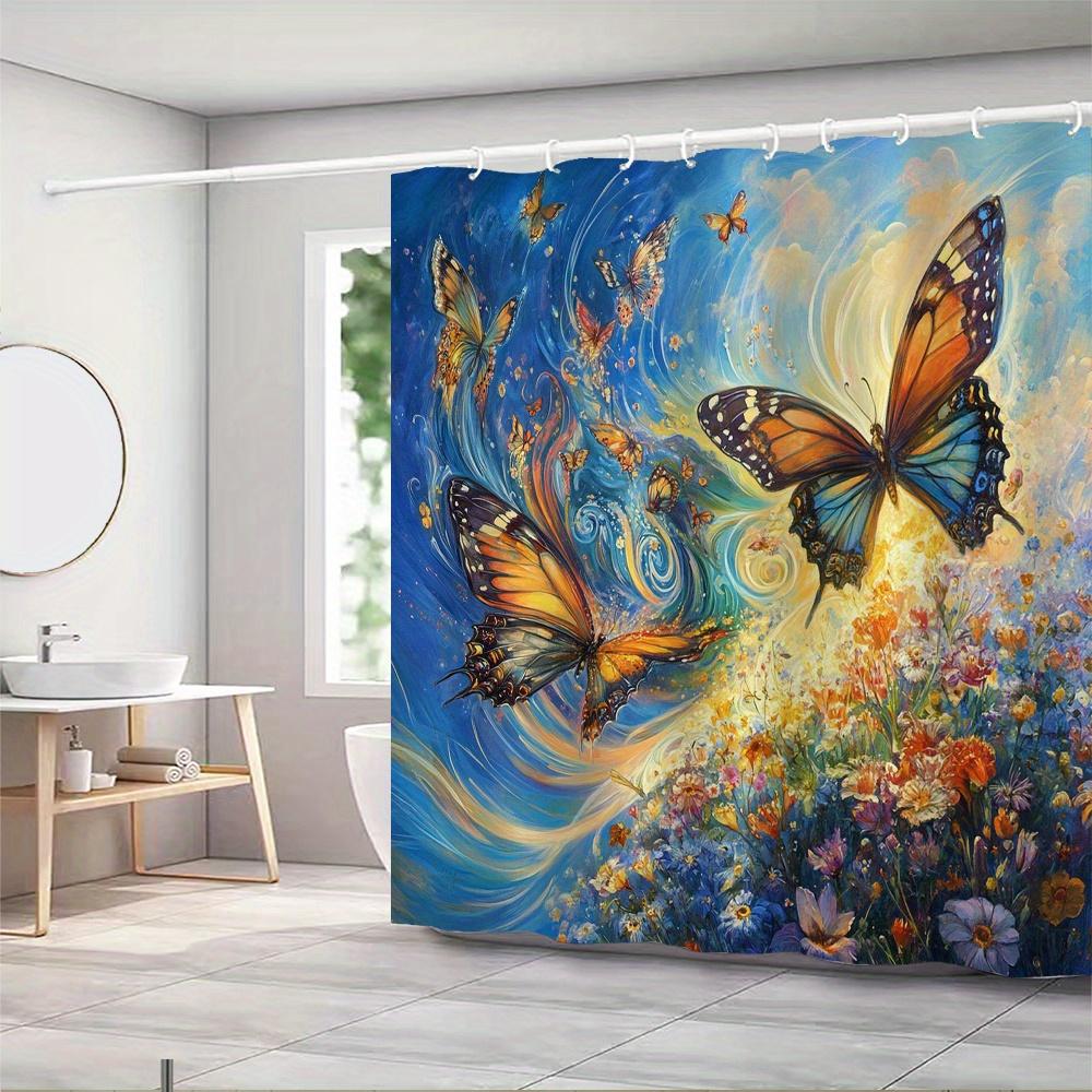 Vibrant Butterfly Garden Waterproof Mildew-Resistant Shower Curtain - Artistic Design for a Magical Bathroom Décor Experience