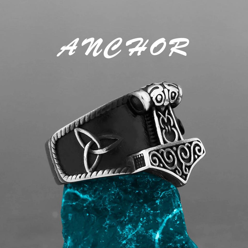 Nordic Viking Stainless Steel Ring Anchor Compass Tree of Life Rune Amulet Wolf Men Women Finger Jewelry Biker Party Club Gift