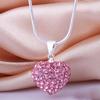 Women Rhinestone Inlaid Necklace Pendant Alloy Love Heart Chain Necklace Jewelry for Party