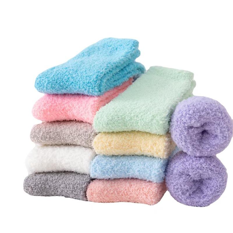 E-commerce autumn and winter plus women's socks coral fleece socks do not shed hair solid color home warm sleep socks