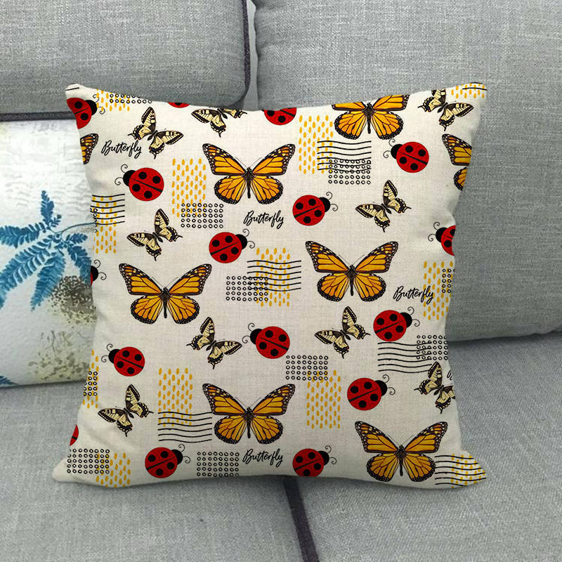 Colorful Butterfly Cartoon Insect Animal Digital Printing Short Plush Pillow Covers For Car Sofa Office Cushion Cover Home Goods