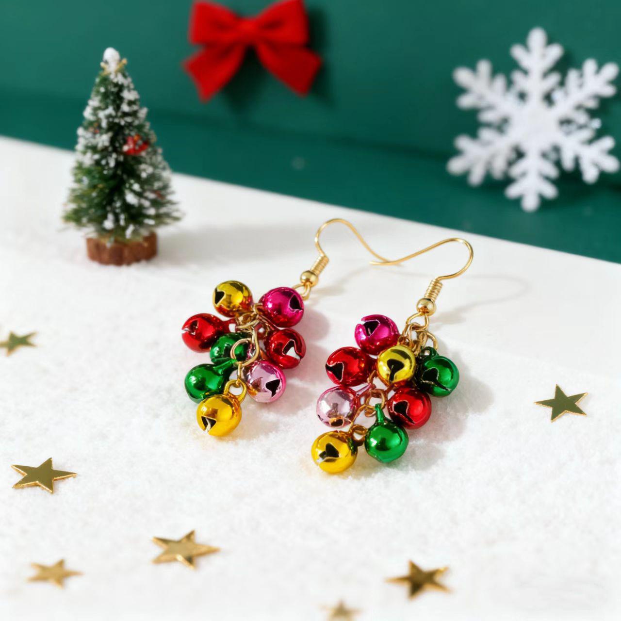 

2025 European & American Christmas Series Color Block Bell Classic Women s Party Earrings золотой