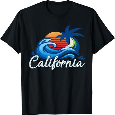 Tropical Sunset Cali Beach Waves Surfing USA California Men Women Girls Kids T-Shirt