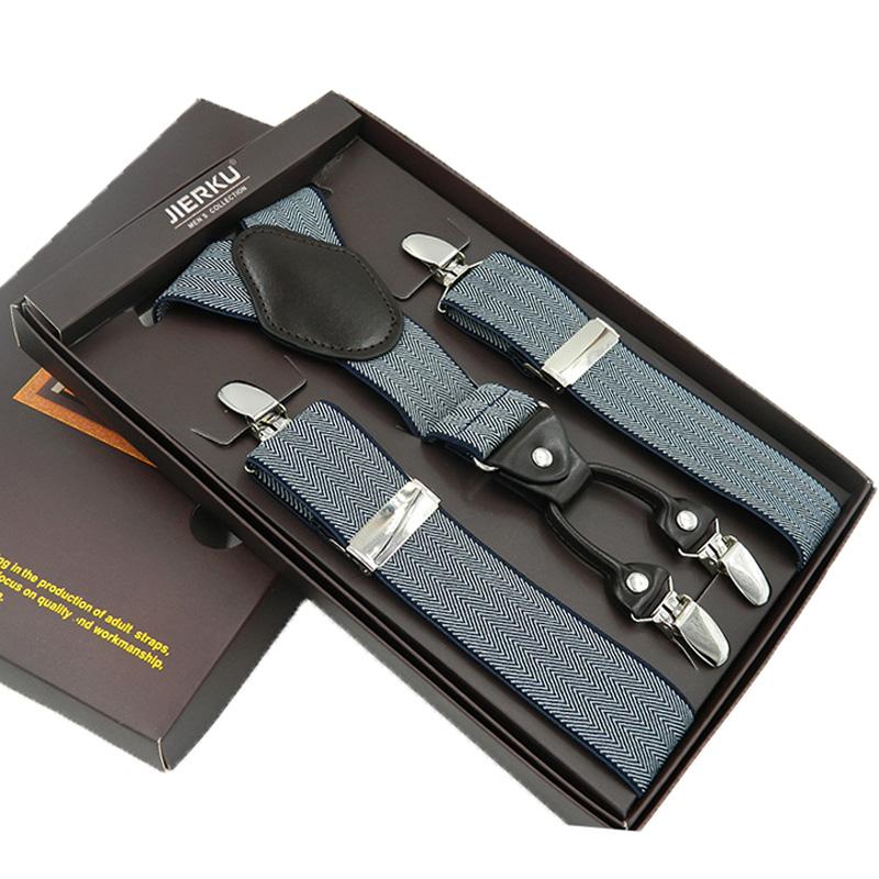 

Man Suspenders Fashion Braces Adjustable 4 clips Leather Belt Strap Tirante Trousers Suspensorio Father Gifts ligas Gift світло-сірого кольору