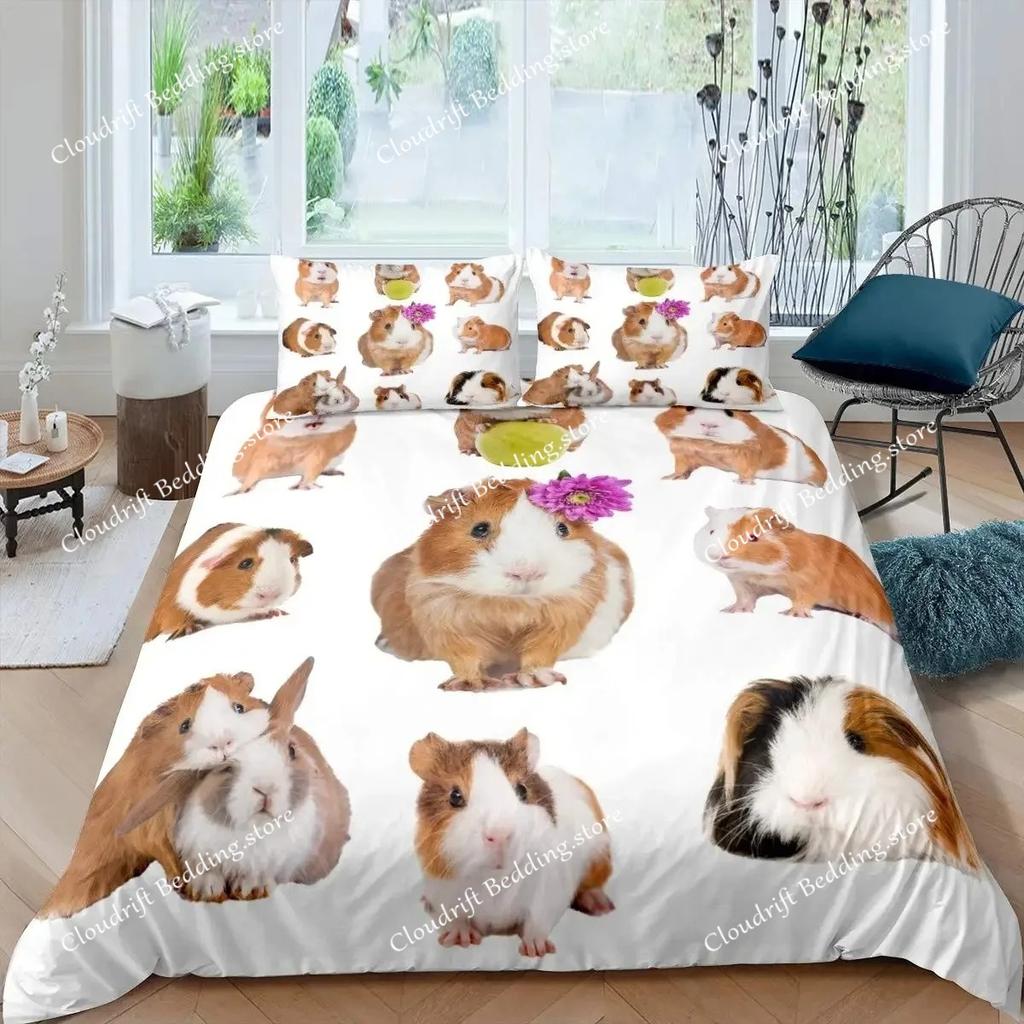 Guinea Pig Bedding Set Animal Pattern Duvet Cover For Kids Boys Girl Comforter Cover Wildlife Bedroom Collection Full Size