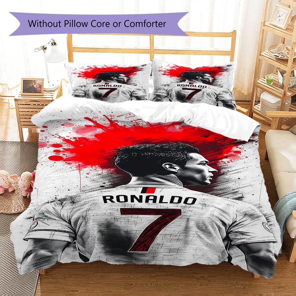 Cristiano Ronaldo Pattern Bedding,Quilt Set Quilt Cover Pillowcase Home Birthday Gift(1 * duvet cover + 2 * pillowcase, without core)