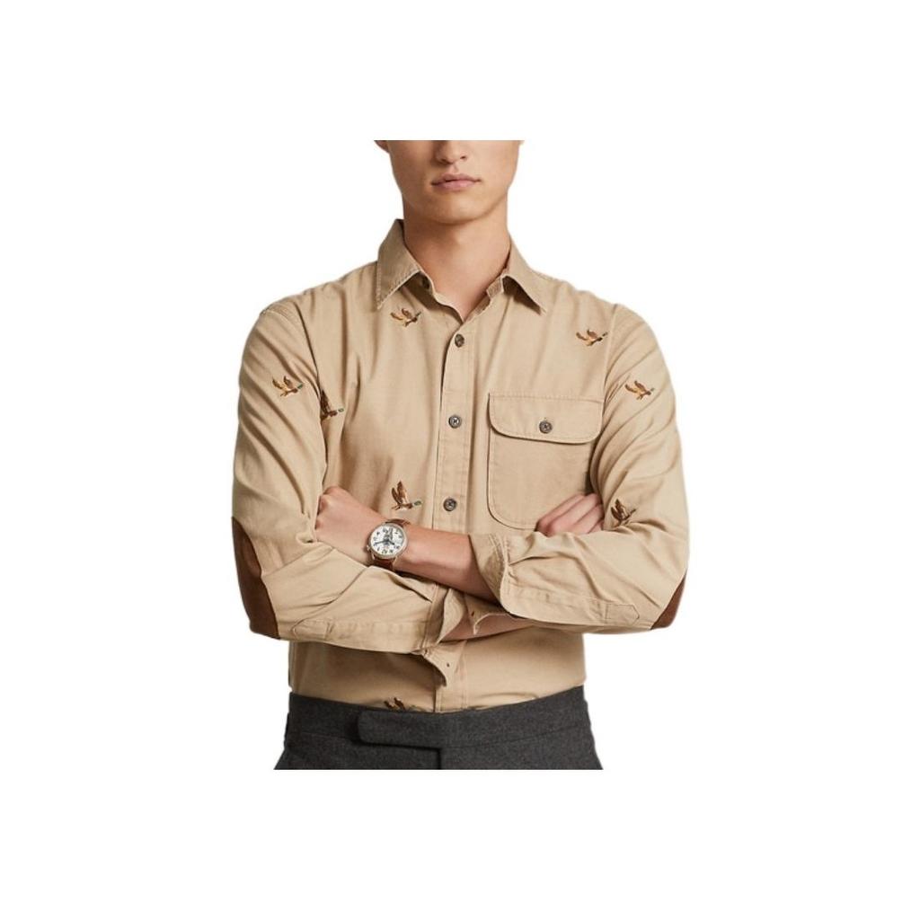 Polo Ralph Lauren FW22 Gemustertes Taschen Langarmhemd Herrenhemden Khaki MNPOWOV16822475