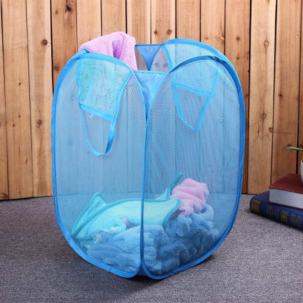 Mesh Pop Up Square Laundry Basket Storage Toy Organizer Bag Collapsible Clothes Baskets for Dorm
