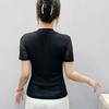 Streetwear Girl Summer Chic Beading Clothes Mesh T-Shirts Sexy V-neck Women's Tops New Casual Short Sleeve Tees