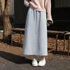 High Waist Midi A-Line Plus Size Women's Skirt - Drapey, Slit, Fleece-Lined for Autumn/Winter