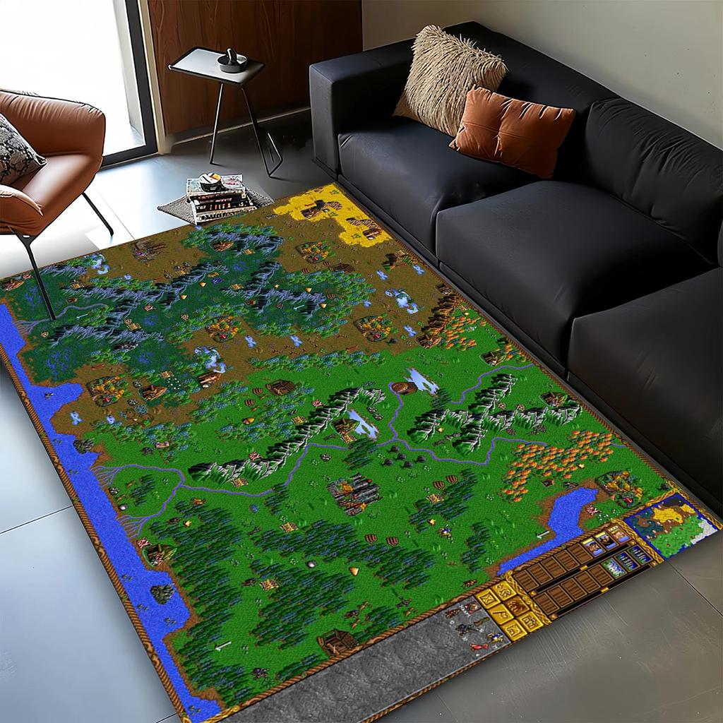 3D HOMM3 Heroes of Might and Magic Map Treasure Chest Retro Game Carpet Rug for Living Room Bedroom Home Sofa,Non-slip Floor Mat