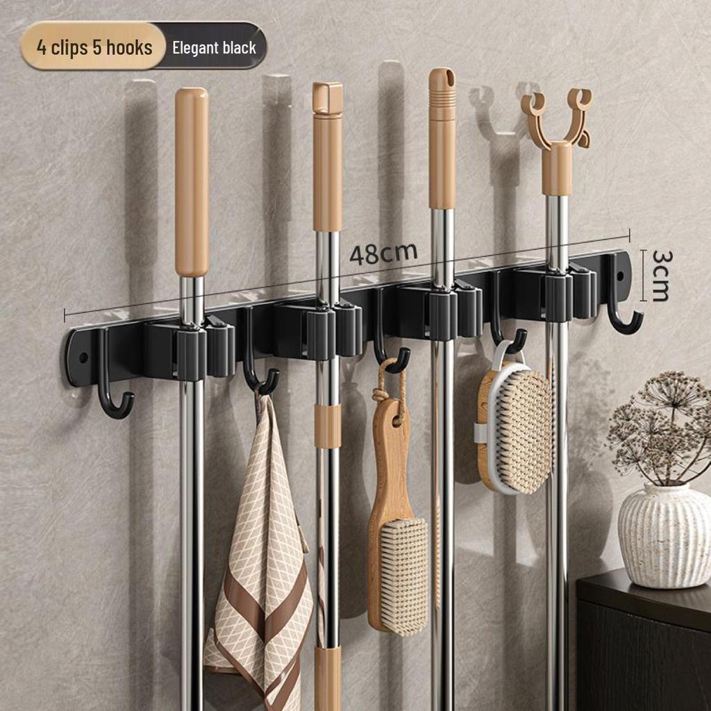 Stainless Steel No-Drill Mop & Broom Wall Mount Hanger