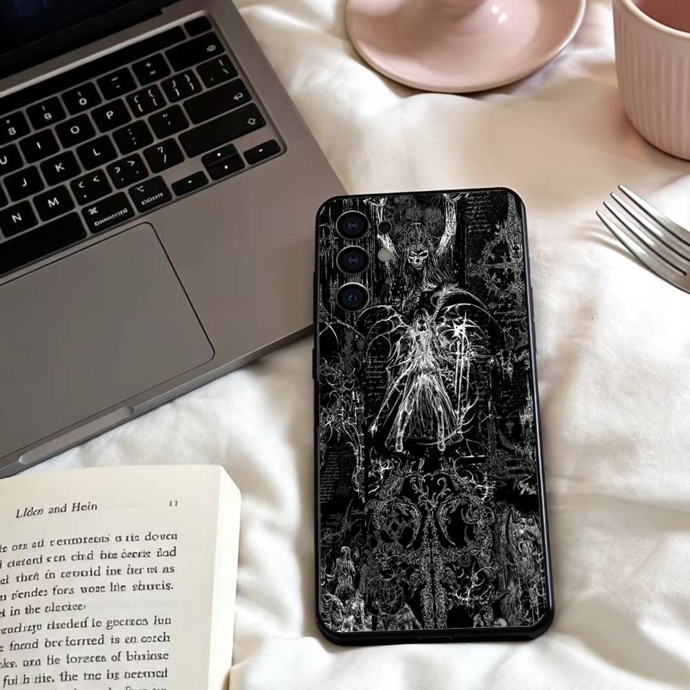 

G-Gothic Cyber Sigil Cross Phone Case For Samsung S25,24,23,22,30,21,10,9,Ultra,Plus,Lite,FE,4,5 G Soft Black Case Samsung S21lite