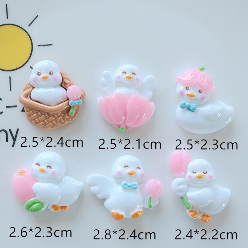 10Pcs New Cute Resin Mixed Little Swan Duck Series Flat Back Fit Phone Deco Parts Embellishments For Hair Bows Accessories