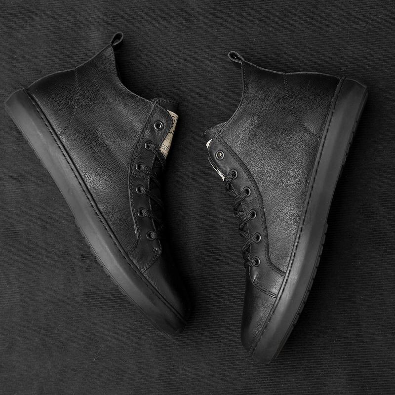 Fashion British Style Trendy Men's High Top Leather Shoes Simple Beige Massage Sole Men's Business Casual Shoes Winter Cotton Shoes